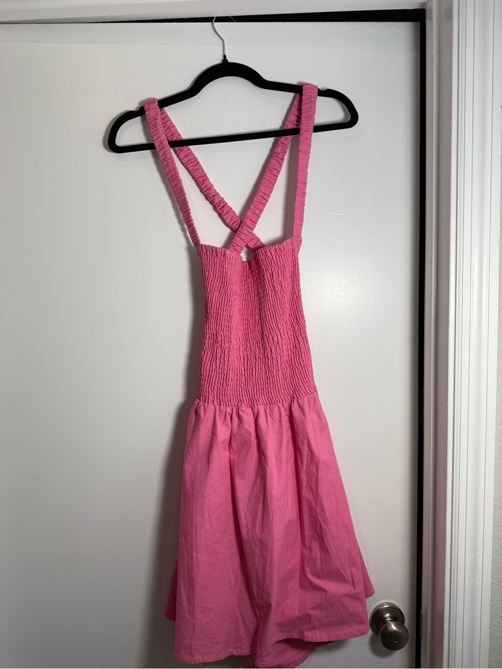 Pink Smocked Sundress with Cross Back Straps Open Back